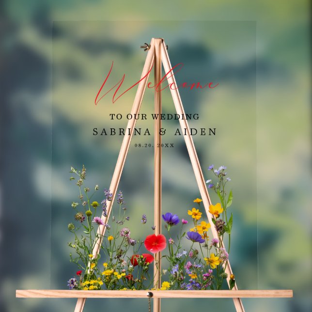 Señal Acrílica Elegante Flor Salvaje Floreciente Boda Jardín (Neutral )