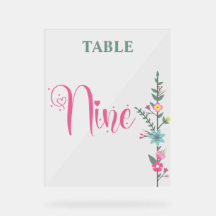 Señal Acrílica Elegante Floral Amor Boda Mesa Número NUEVE