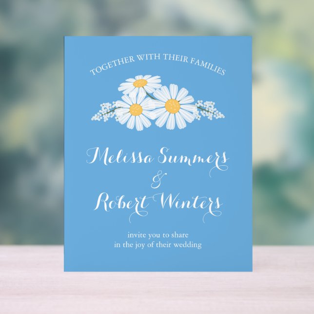 Señal Acrílica Elegante Floral Blanco Daisies Boda Azul (Neutral )