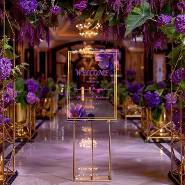Señal Acrílica Elegante Floral Violeta Luminoso Bodas 