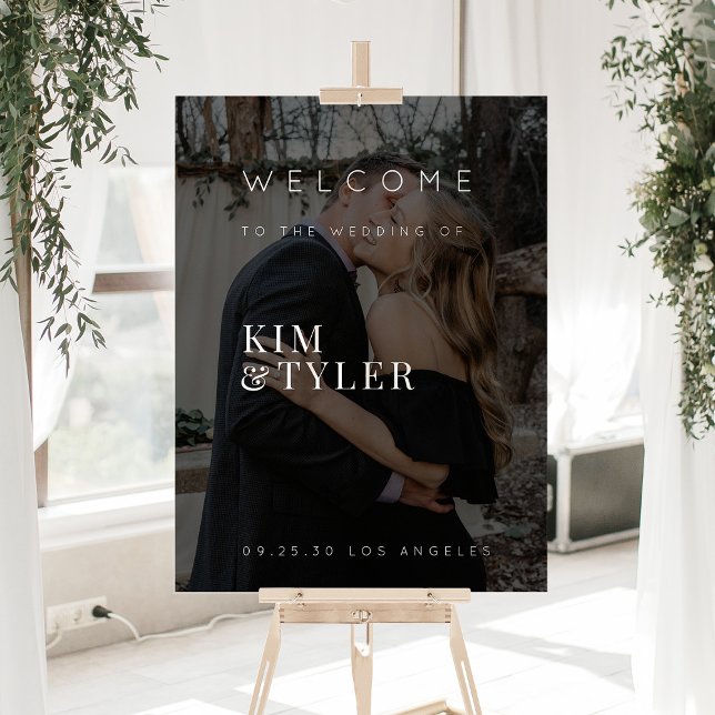 Señal Acrílica Elegante foto boda negro signo de bienvenida (Subido por el creador)