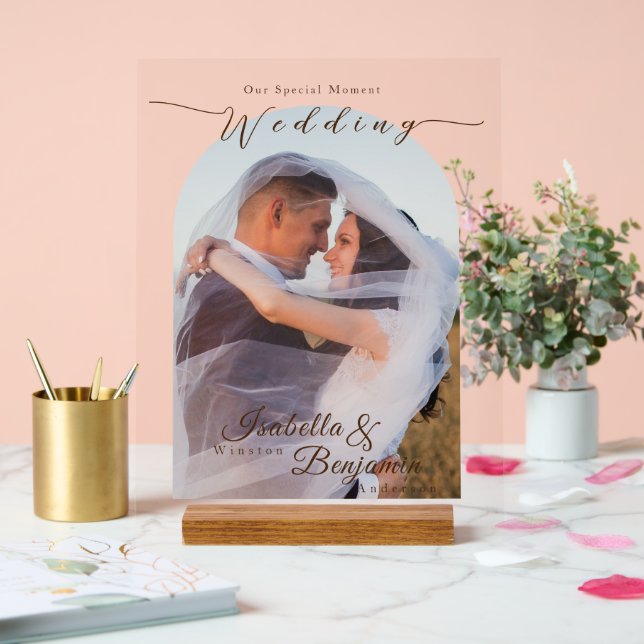 Señal Acrílica Elegante foto de Boda Rosa de Moda (Boda)