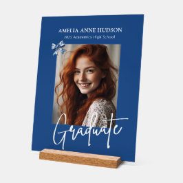 Señal Acrílica Elegante foto de graduado azul y blanco