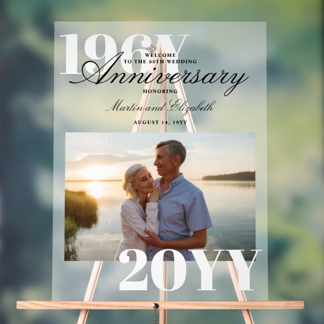 Señal Acrílica Elegante foto del 60º aniversario del Boda (Neutral )