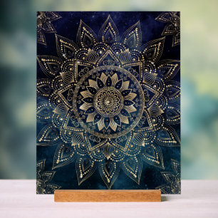 Señal Acrílica Elegante galaxia azul Mandala dorada