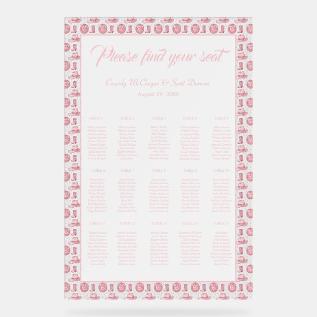 Señal Acrílica Elegante gráfico de asientos acrílicos de Boda de  (Anverso)