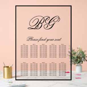 Señal Acrílica Elegante gráfico de asientos de Boda de Monograma 