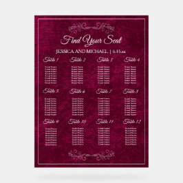 Señal Acrílica Elegante gráfico de asientos de boda de terciopelo