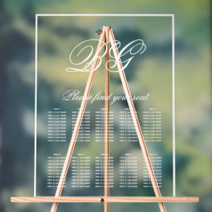 Señal Acrílica Elegante gráfico de asientos del Boda de Monograma