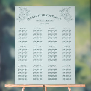 Señal Acrílica Elegante gráfico de asientos Verde azulados floral