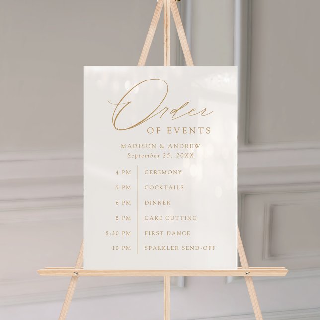 Señal Acrílica Elegante guión dorado Boda Orden de eventos (Subido por el creador)