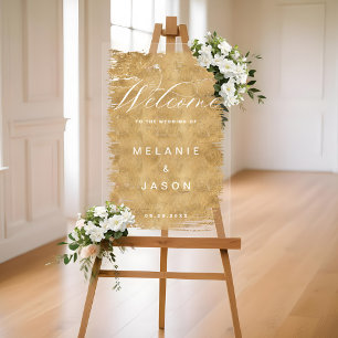 Señal Acrílica Elegante guión Faux Gold Cepillado Boda de bienven