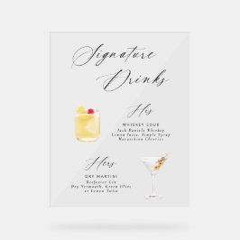 Señal Acrílica Elegante guión moderno Poster bebidas