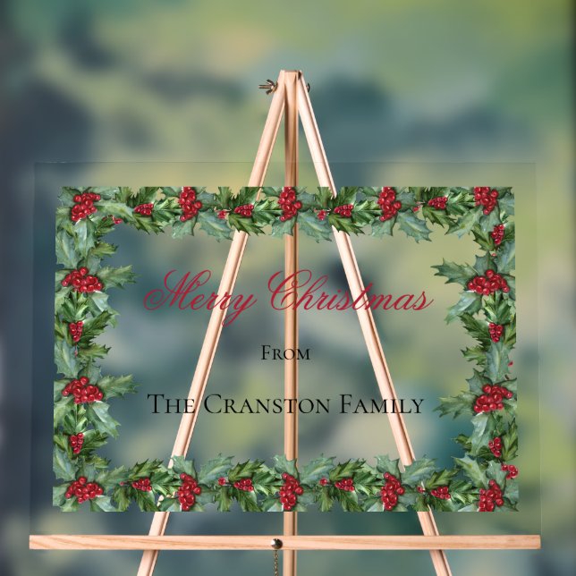 Señal Acrílica Elegante Holly y Berries Frame Navidades Saludo (Neutral )