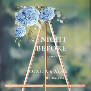 Señal Acrílica Elegante Hydrangea Azul Eucalyptus REHEARSAL DINNE