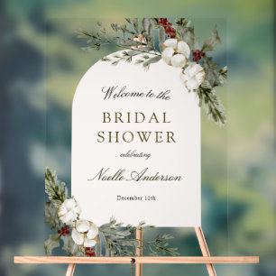 Señal Acrílica Elegante invierno Floral Arch Bridal Shower Bienve
