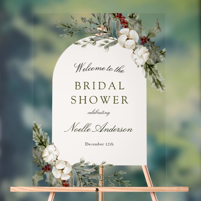 Señal Acrílica Elegante invierno Floral Arch Bridal Shower Bienve (Neutral )