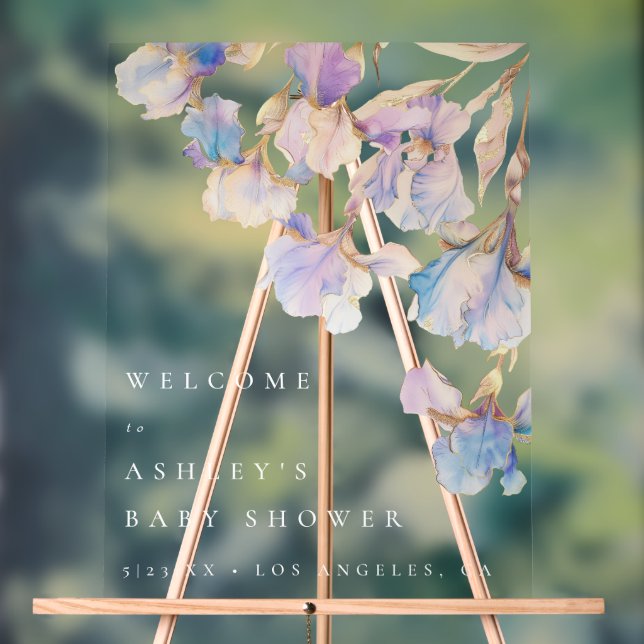 Señal Acrílica Elegante Iris Floral Baby Shower (Neutral )