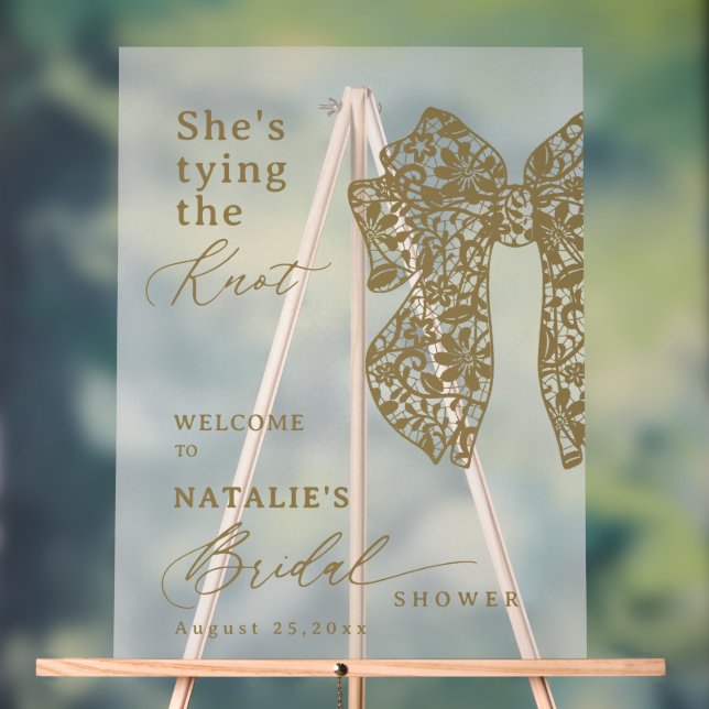Señal Acrílica Elegante lazo de encaje con escritura en oro Ella  (Neutral )