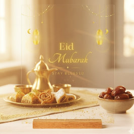 Señal Acrílica Elegante Letrero Acrílico de Eid Mubarak Dorado