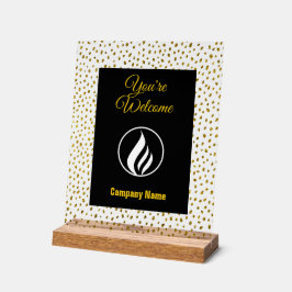 Señal Acrílica Elegante logo personalizado puntos dorados negro