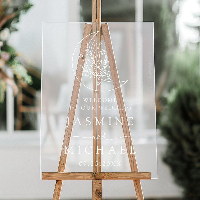 Señal Acrílica Elegante Luna Botánica y Estrellas Boda Bienvenida (Subido por el creador)