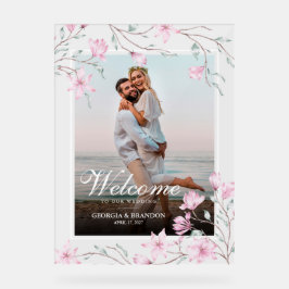 Señal Acrílica Elegante Magnolia Floral Photo Boda Bienvenida