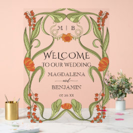 Señal Acrílica Elegante marco floral de estilo Art Nouveau vintag