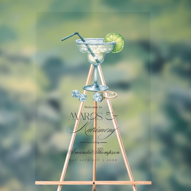 Señal Acrílica Elegante Margs & Matrimony Bridal Shower Bienvenid (Neutral )