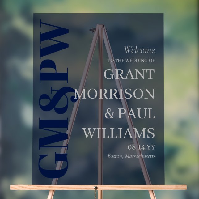 Señal Acrílica Elegante Marina Gris Iniciales Typografía Bienveni (Neutral )