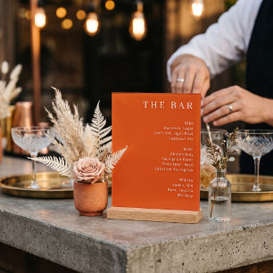Señal Acrílica Elegante Menú de Barra en Serif de Naranja