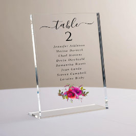 Señal Acrílica Elegante mesa boda de flores púrpura rosa