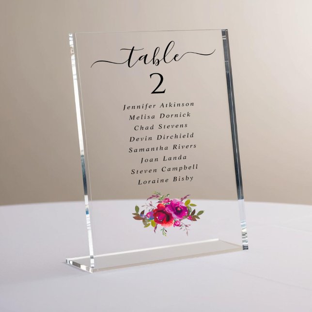 Señal Acrílica Elegante mesa boda de flores púrpura rosa (Subido por el creador)