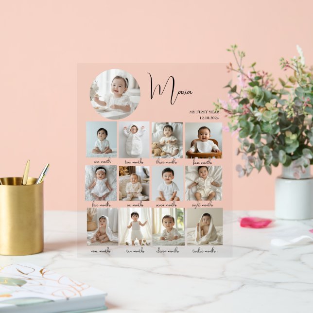 Señal Acrílica Elegante Mi Primer Año Collage Foto Personalizada (Boda)