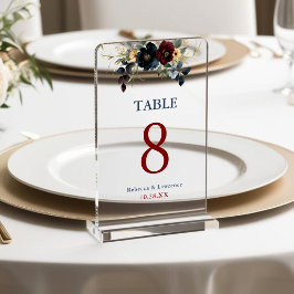 Señal Acrílica Elegante moda azul marino burdeos boda de flores