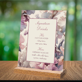 Señal Acrílica Elegante Moda Boda floral Menú de bebidas con firm