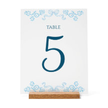 Elegante Moda Floral Azul Boda Número de mesa