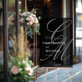 Señal Acrílica Elegante, monograma, gris, transparente, Boda