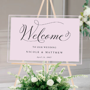 Señal Acrílica Elegante morado, Boda Lilac Bienvenida Rótulo acrí