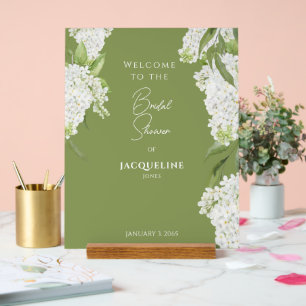 Señal Acrílica Elegante Moss Green Hydrangeas Blanca Ducha Bienve