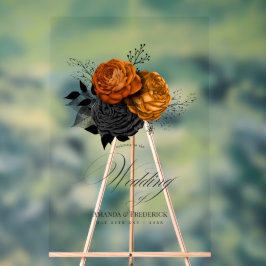 Señal Acrílica Elegante Naranja y Boda gótico negro bienvenida