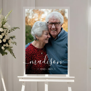 Señal Acrílica Elegante Nombre de Script Foto Memorial Keepsake