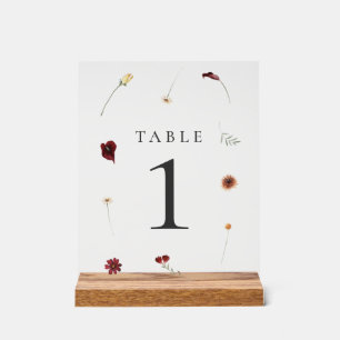 Señal Acrílica Elegante número de mesa de Boda de flores silvestr