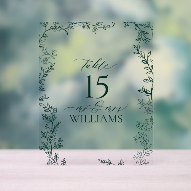 Señal Acrílica Elegante número de mesa de Boda verde esmeralda (Neutral )