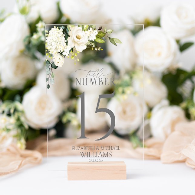 Señal Acrílica Elegante número de mesa de flores verde gris blanc (Wedding Table Number!
)