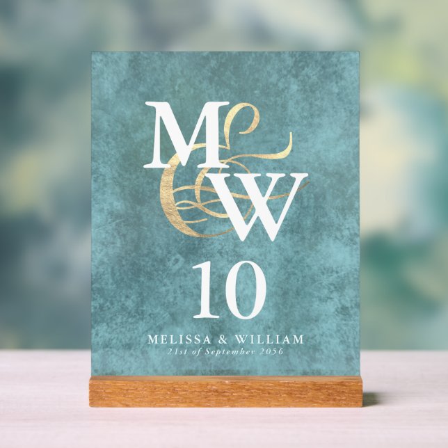 Señal Acrílica Elegante número de tabla Boda de vidrio marino mon (Neutral )