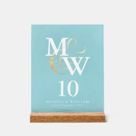 Señal Acrílica Elegante número de tabla Boda de vidrio marino mon