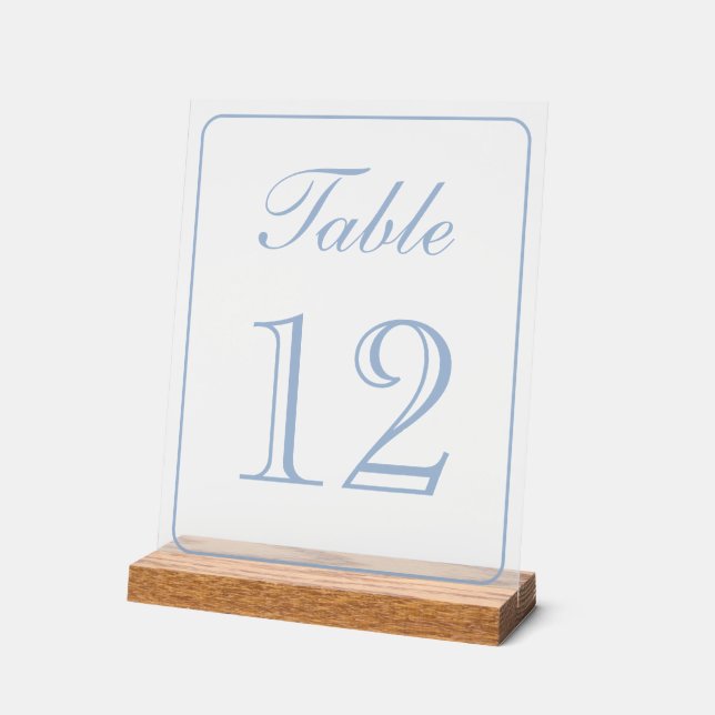 Señal Acrílica Elegante número simple de mesa azul claro (Ángulo)