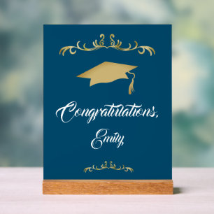 Señal Acrílica Elegante Ornamento de Oro Felicidades Graduado