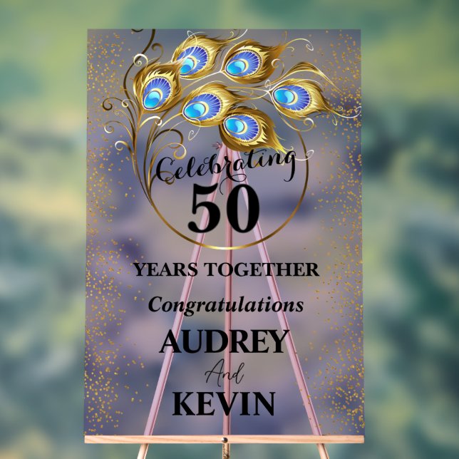 Señal Acrílica Elegante Peacock Feathers 50 Aniversario (Neutral )